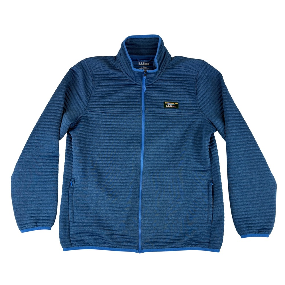 LL Bean AirLight Knit Jacket Womens L Blue Full Zip Ribbed Mock Neck 521678